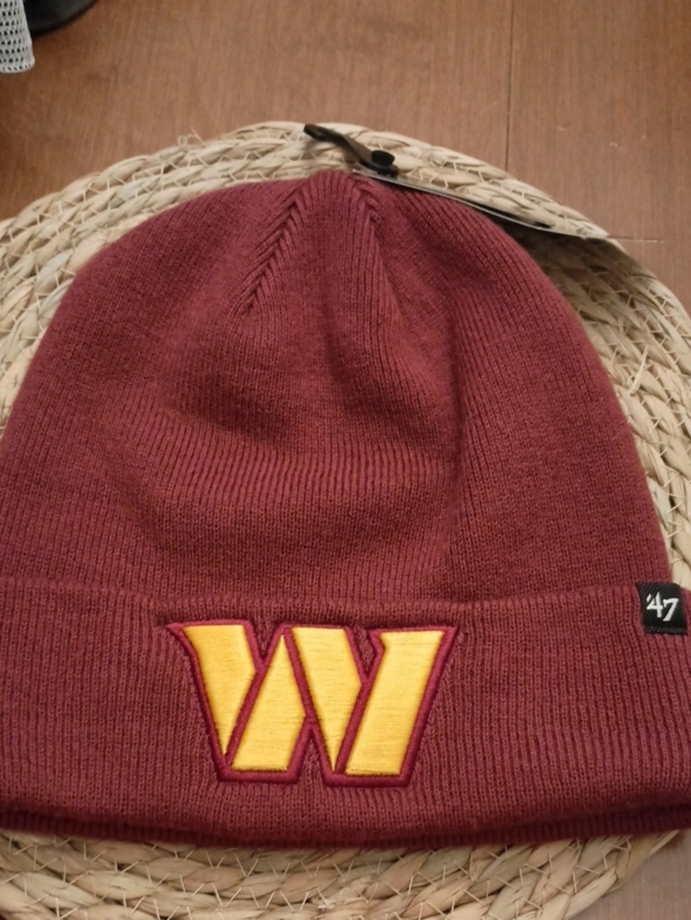 47 Maroon Cuffed Beanie with Yellow 'W' Washington Commanders Patch